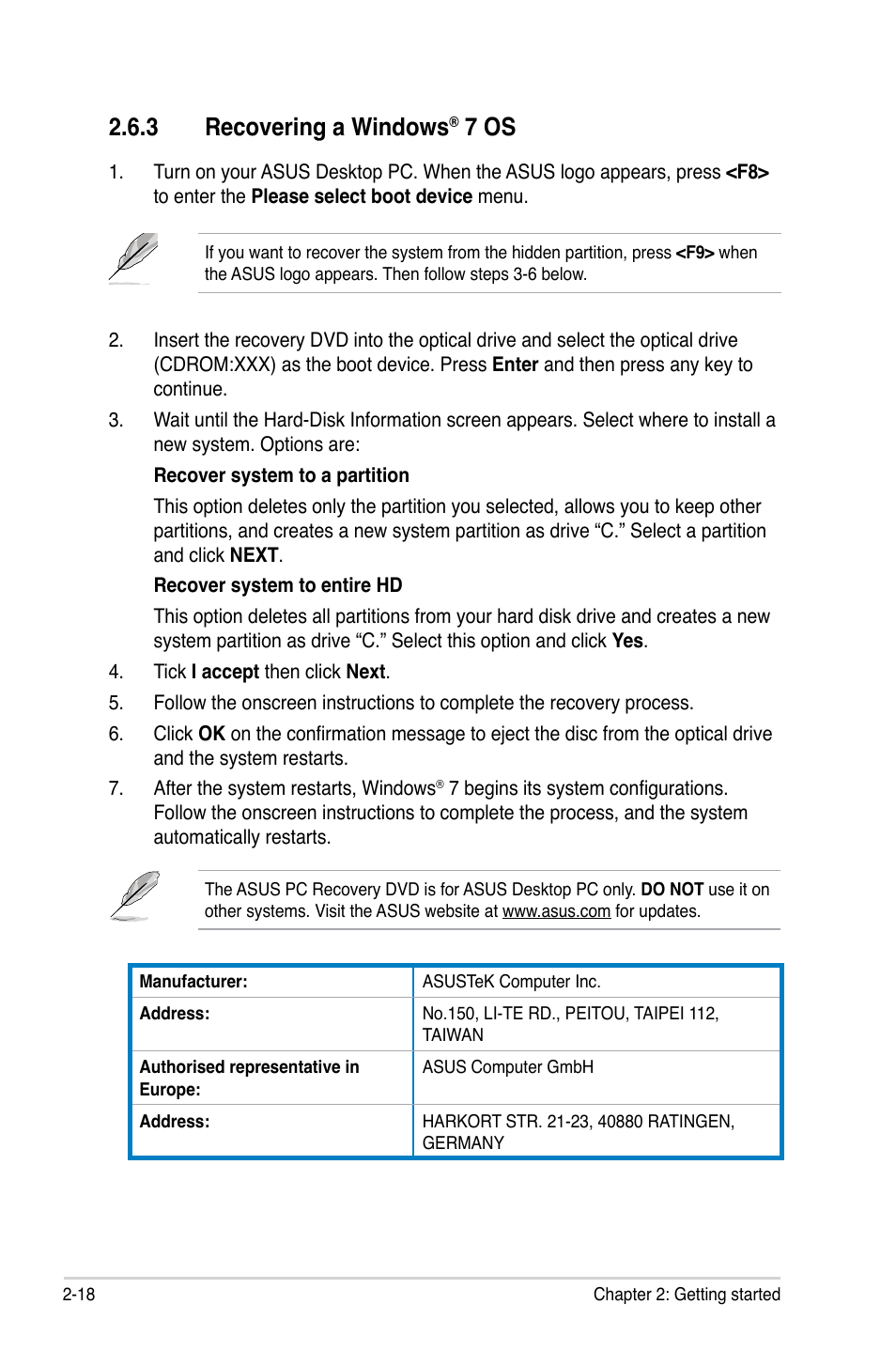 3 recovering a windows, 7 os | Asus BP5220 User Manual | Page 34 / 34