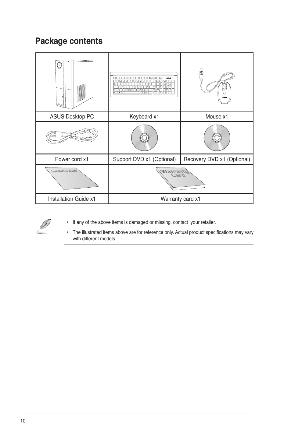 Package contents | Asus CP6130 User Manual | Page 10 / 70