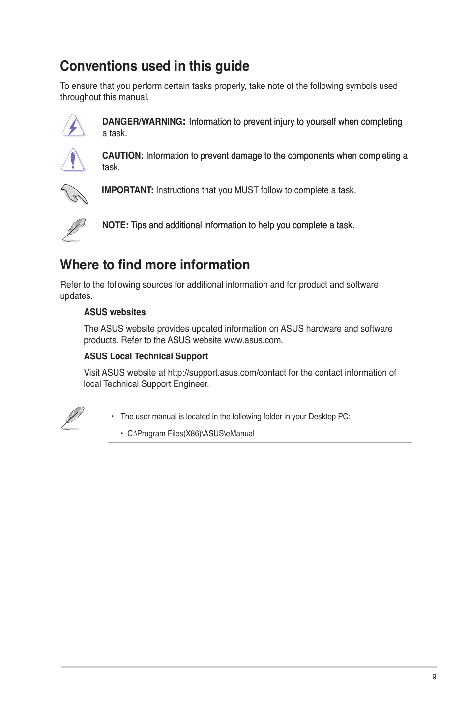 Conventions used in this guide, Where to find more information | Asus CP6130 User Manual | Page 9 / 70