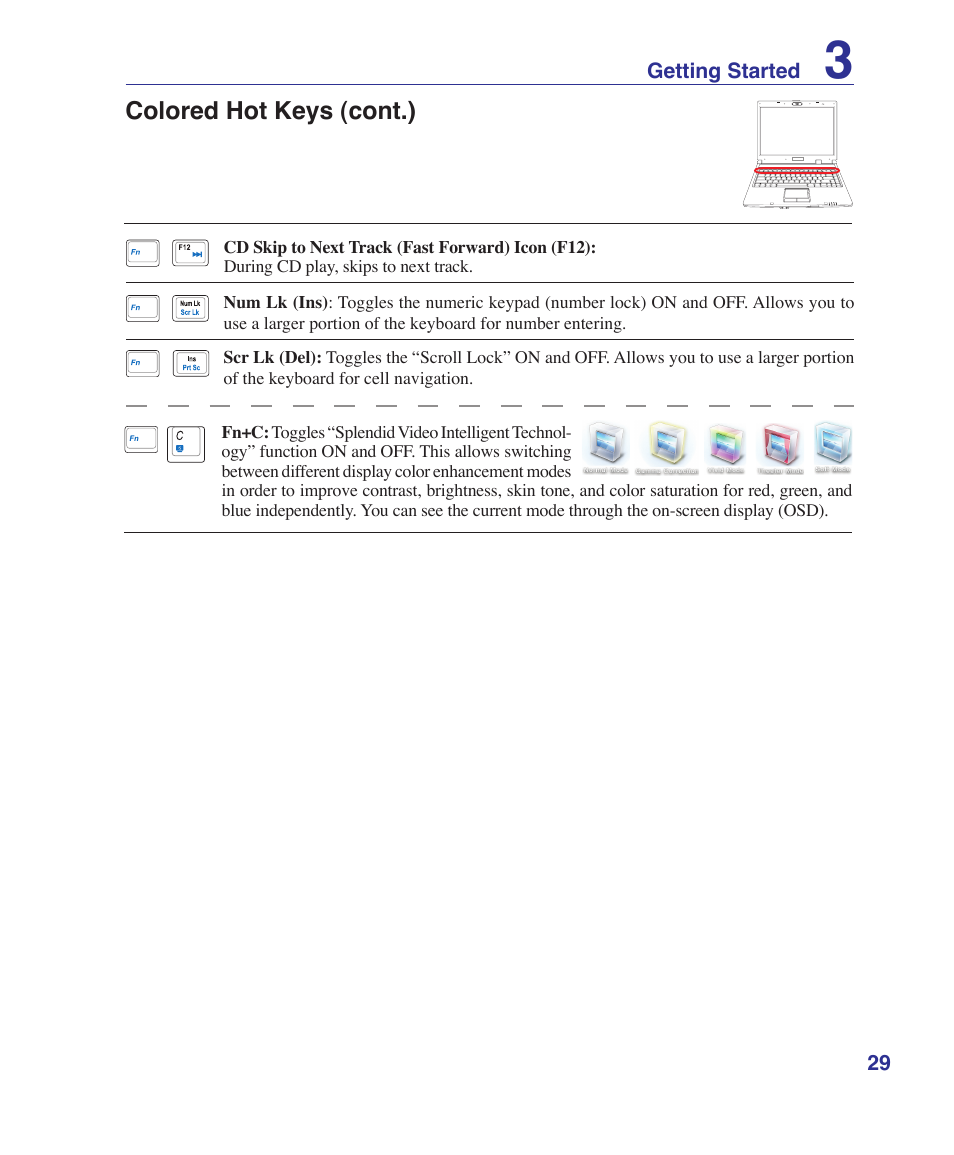 Colored hot keys (cont.) | Asus Z62Ha User Manual | Page 29 / 83