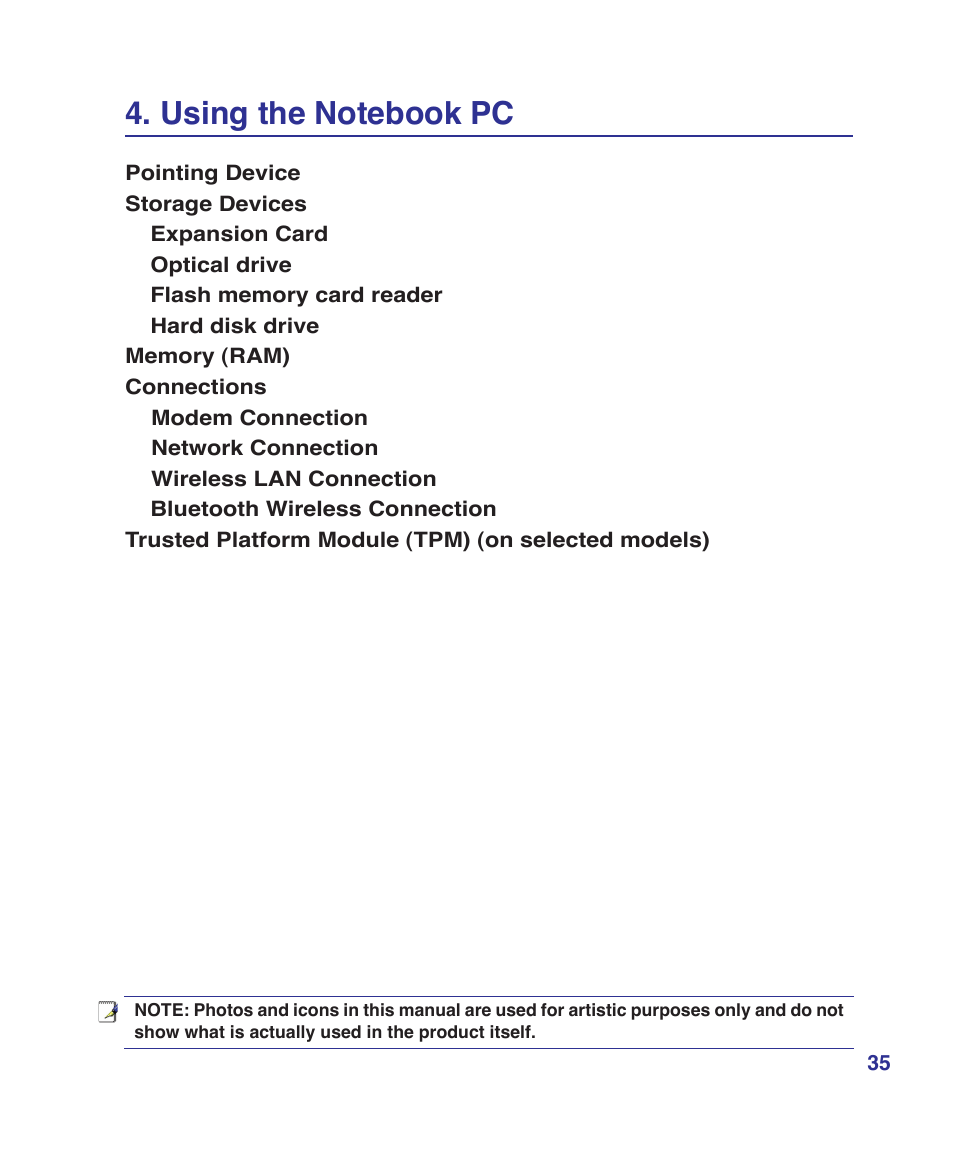 Using the notebook pc | Asus Z62Ha User Manual | Page 35 / 83