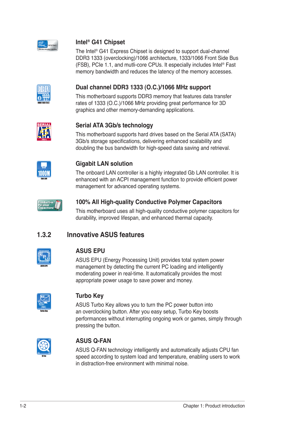 2 innovative asus features, Innovative asus features -2 | Asus P5G41T-M LX3 PLUS User Manual | Page 12 / 60