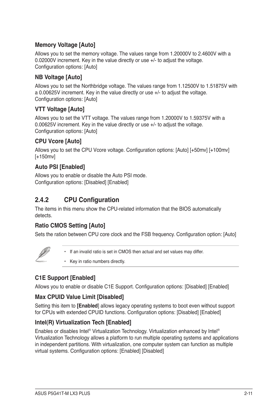 2 cpu configuration, Cpu configuration -11 | Asus P5G41T-M LX3 PLUS User Manual | Page 47 / 60