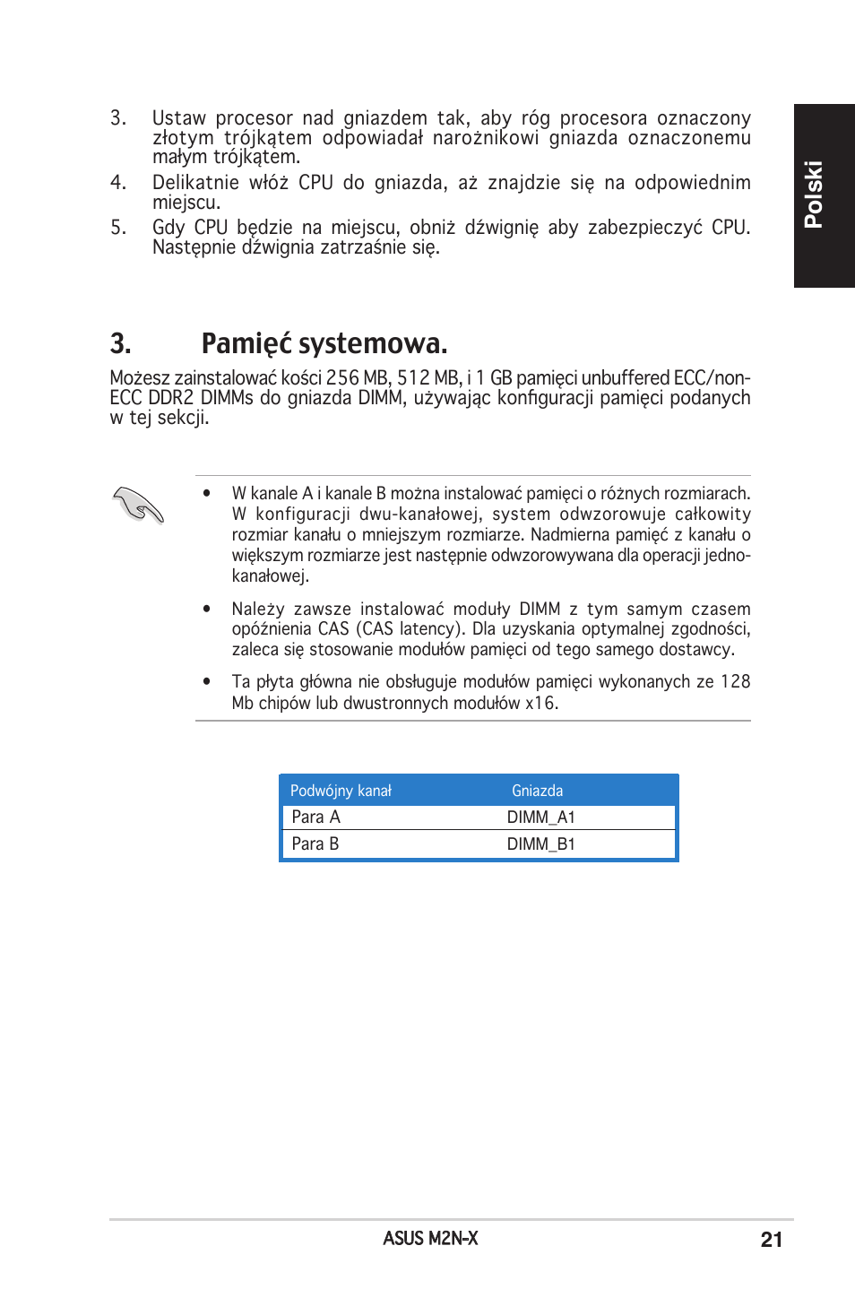 Pamięć systemowa, Polski | Asus M2N-X User Manual | Page 21 / 38