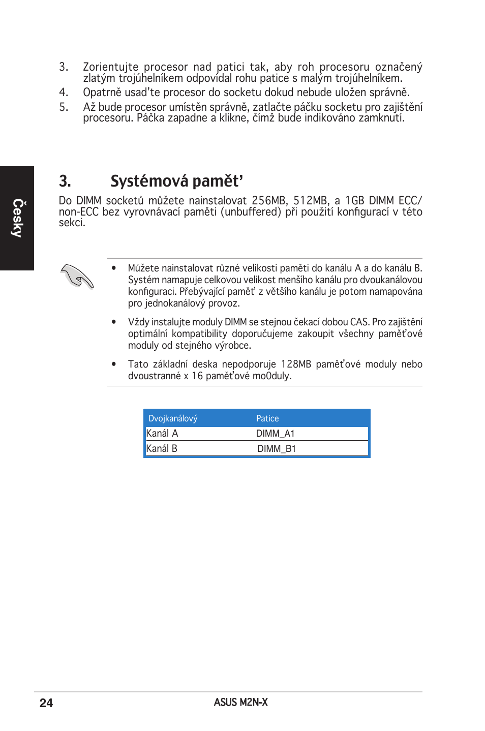 Systémová pamět, Česky | Asus M2N-X User Manual | Page 24 / 38