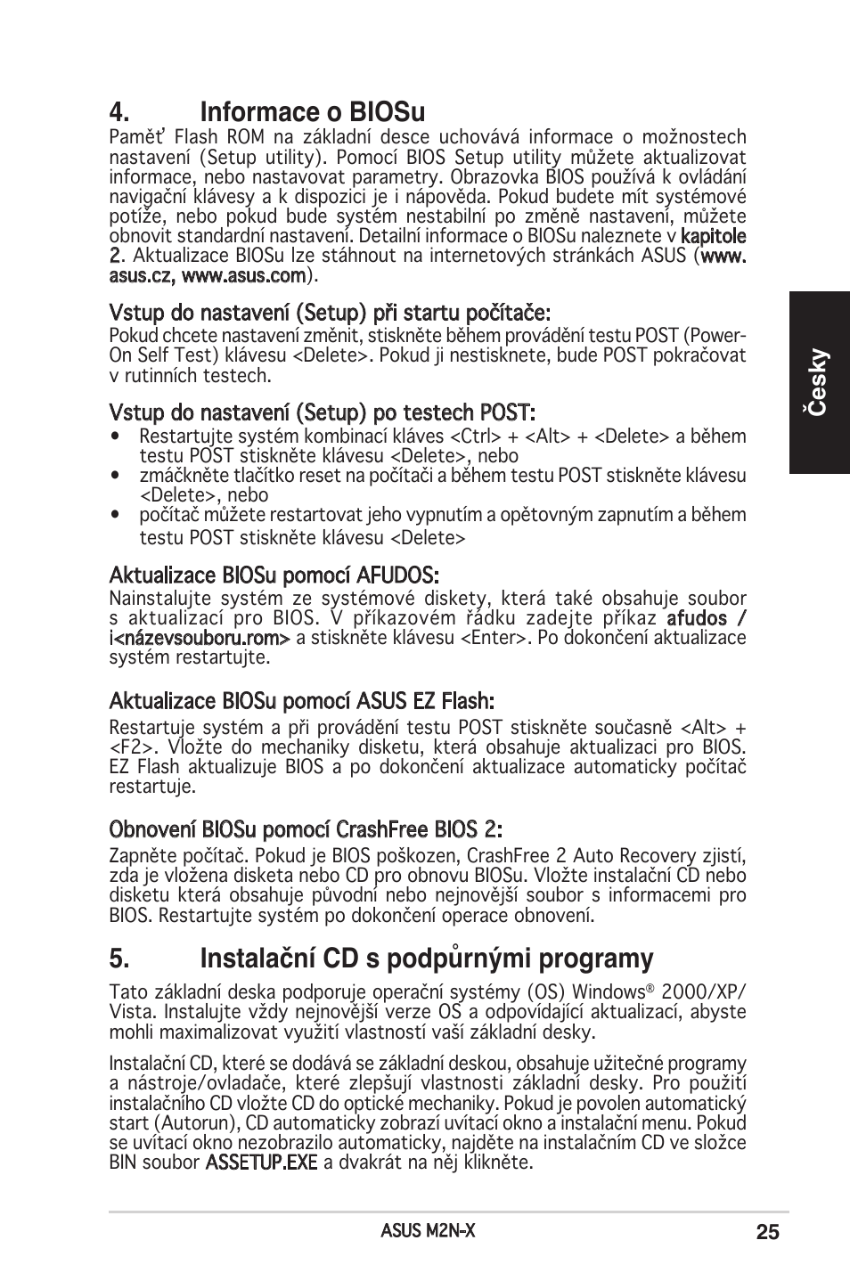 Informace o biosu, Instalační cd s podpůrnými programy, Česky | Asus M2N-X User Manual | Page 25 / 38