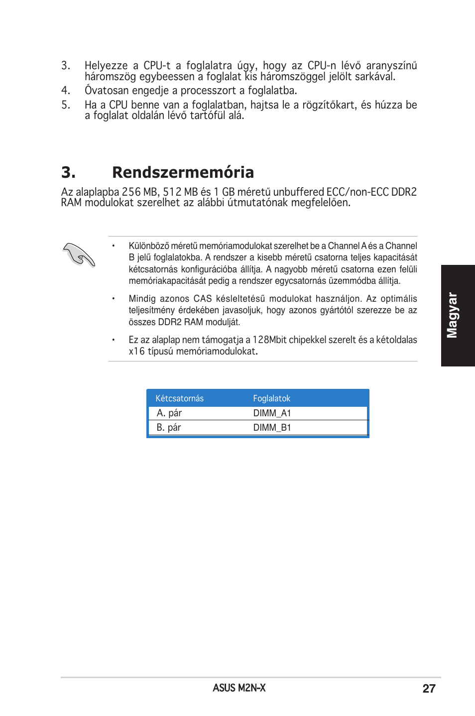 Rendszermemória, Magyar | Asus M2N-X User Manual | Page 27 / 38