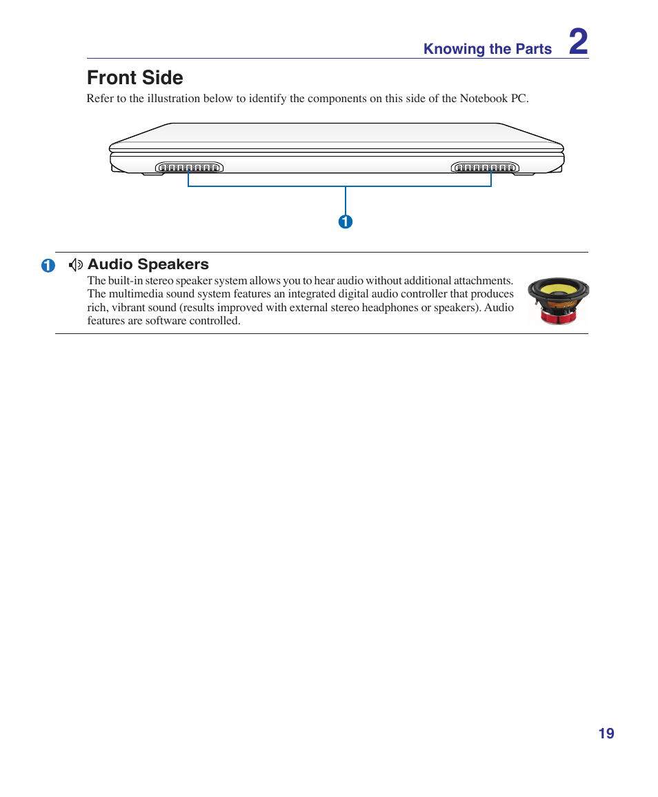 Front side | Asus UL50Vg User Manual | Page 19 / 82