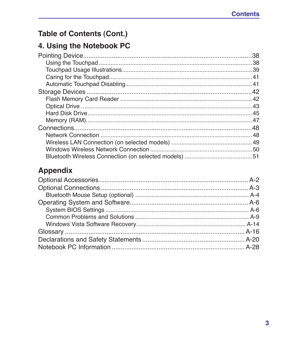 Appendix | Asus UL50Vg User Manual | Page 3 / 82