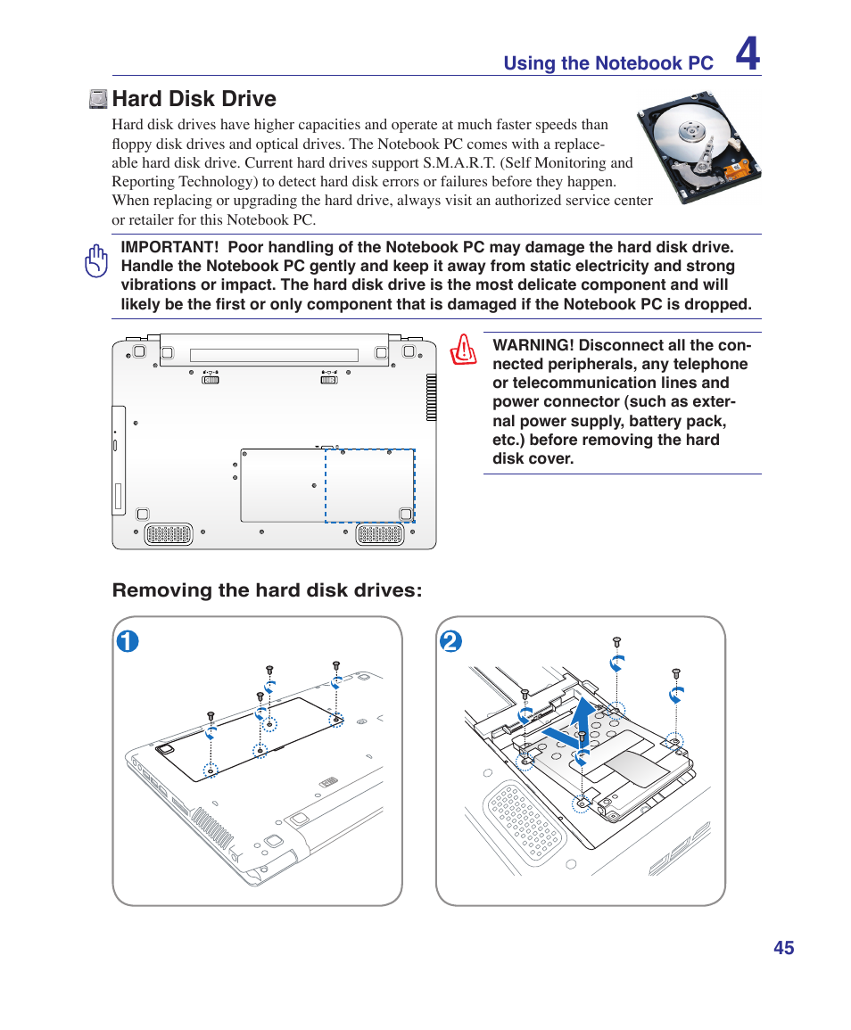 Hard disk drive | Asus UL50Vg User Manual | Page 45 / 82