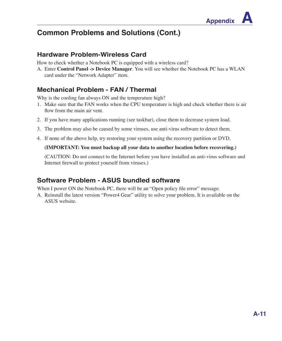 Common problems and solutions (cont.) | Asus UL50Vg User Manual | Page 63 / 82