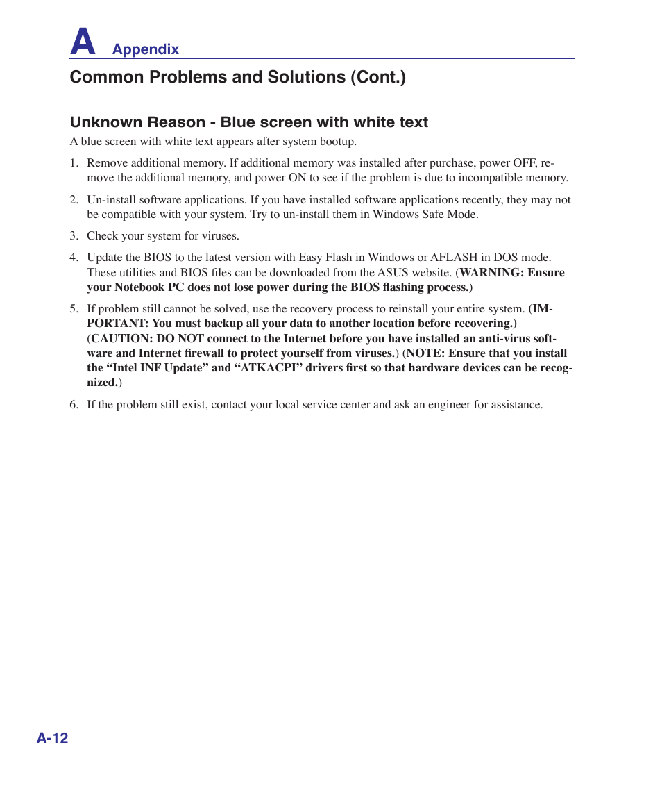 Common problems and solutions (cont.) | Asus UL50Vg User Manual | Page 64 / 82