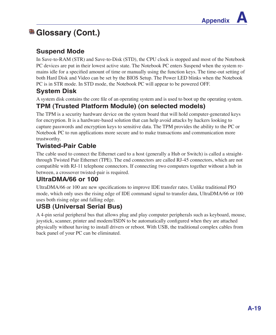 Glossary (cont.) | Asus UL50Vg User Manual | Page 71 / 82