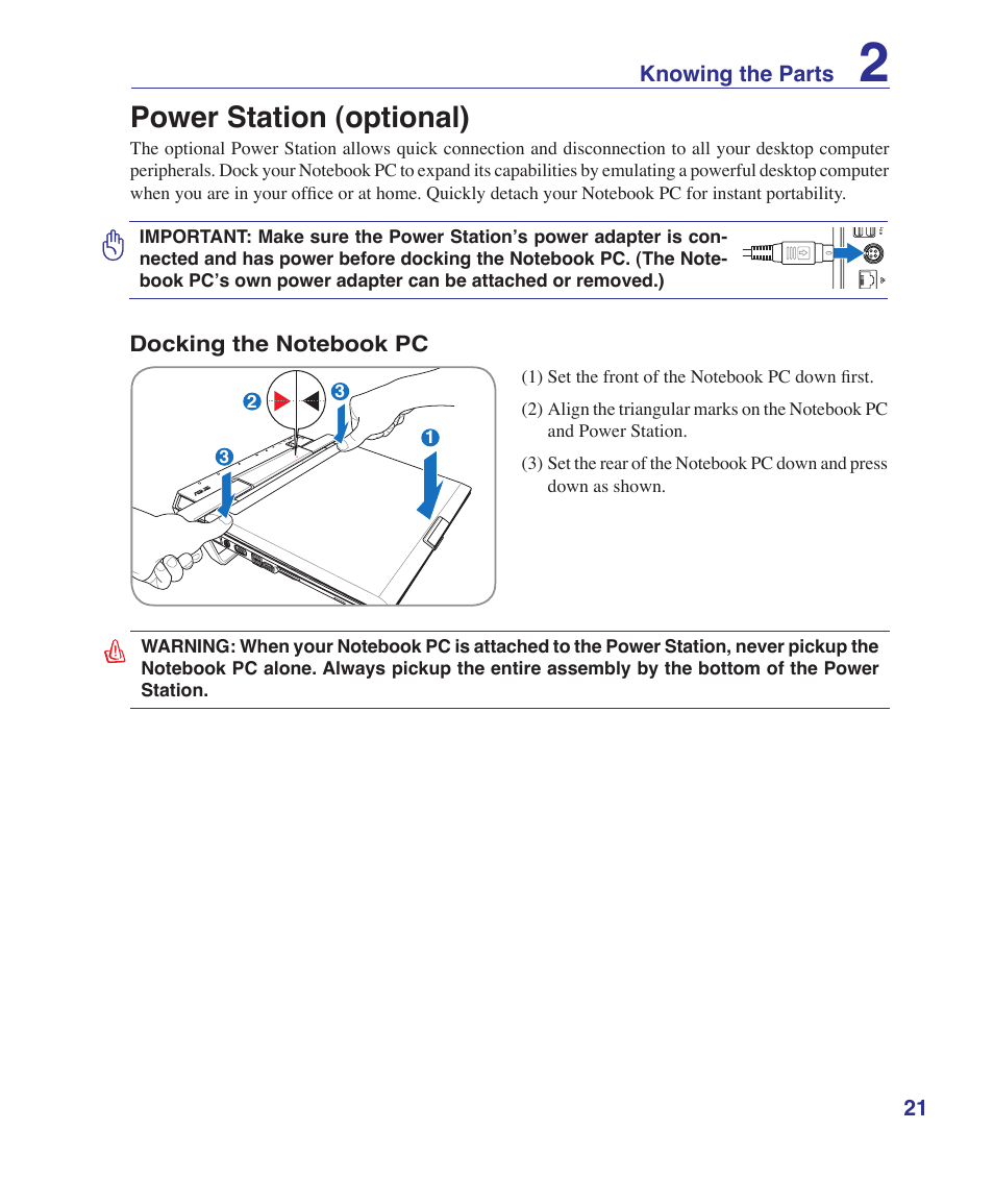 Power station (optional) | Asus V2S User Manual | Page 21 / 97