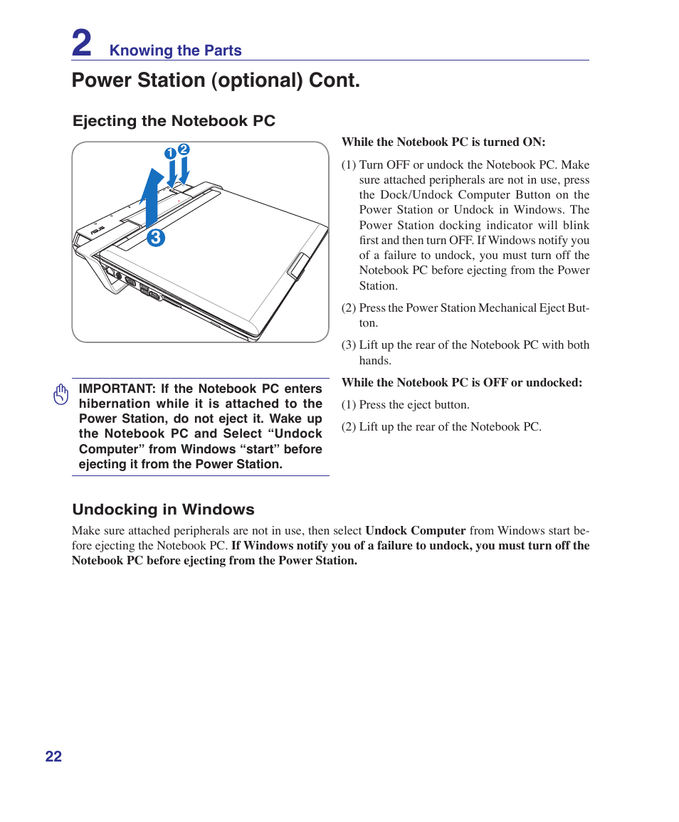 Power station (optional) cont | Asus V2S User Manual | Page 22 / 97