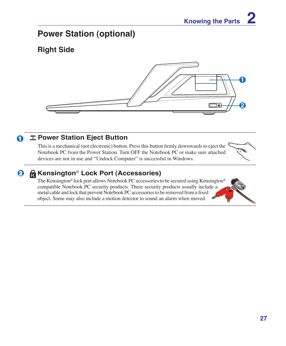 Power station (optional), Right side | Asus V2S User Manual | Page 27 / 97