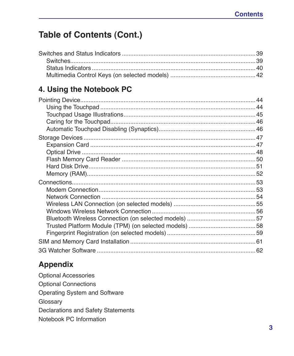 Table of contents (cont.) | Asus V2S User Manual | Page 3 / 97