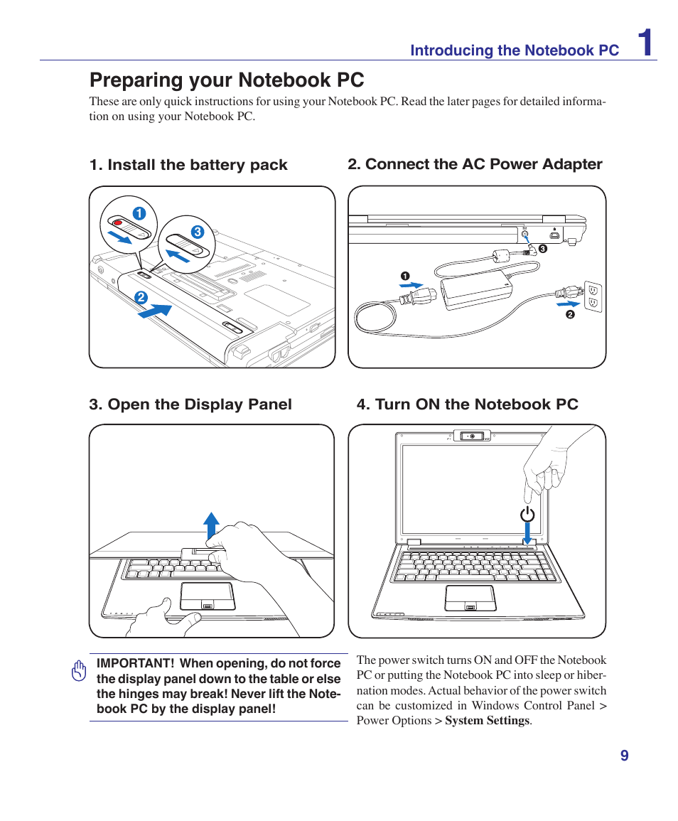 Preparing your notebook pc | Asus V2S User Manual | Page 9 / 97