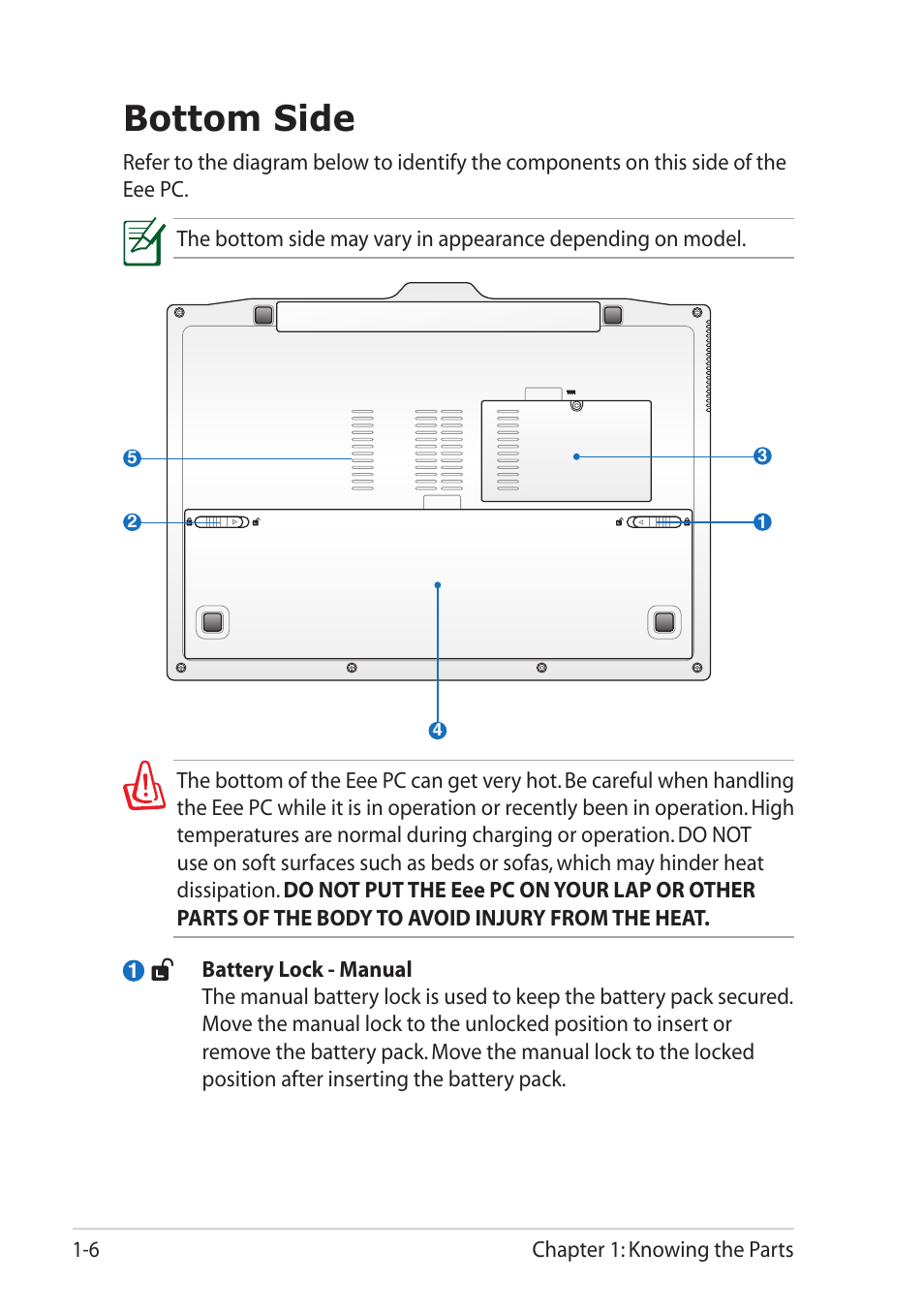 Bottom side, Bottom side -5 | Asus Eee PC T101MT User Manual | Page 14 / 68