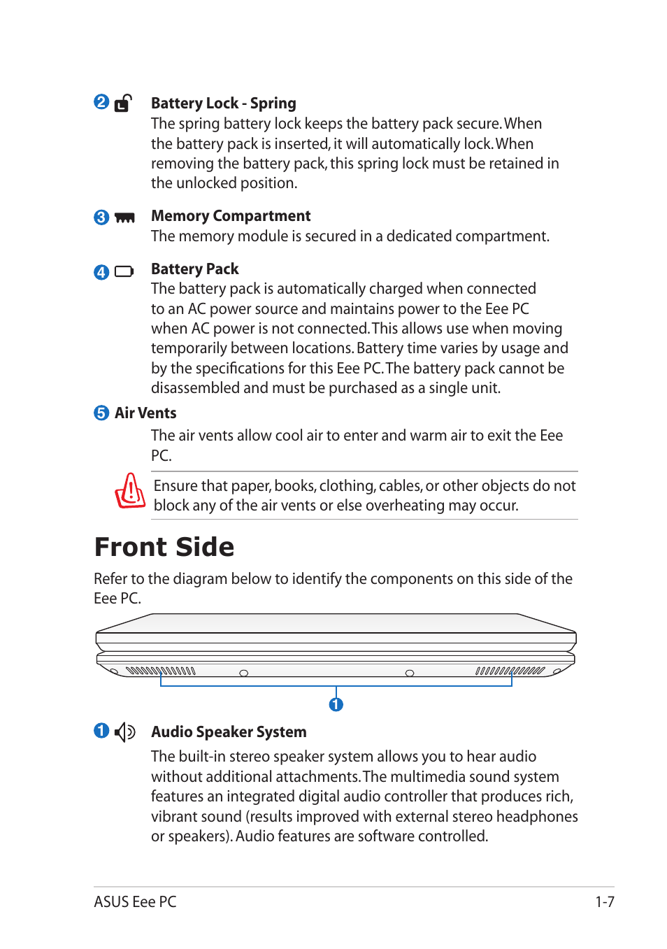 Front side, Front side -6 | Asus Eee PC T101MT User Manual | Page 15 / 68