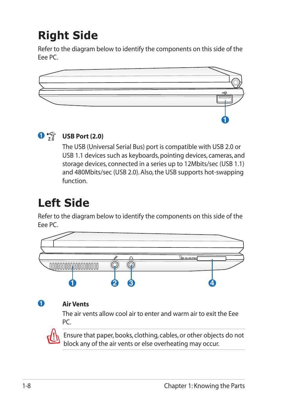 Right side, Left side, Right side -7 left side -7 | Asus Eee PC T101MT User Manual | Page 16 / 68