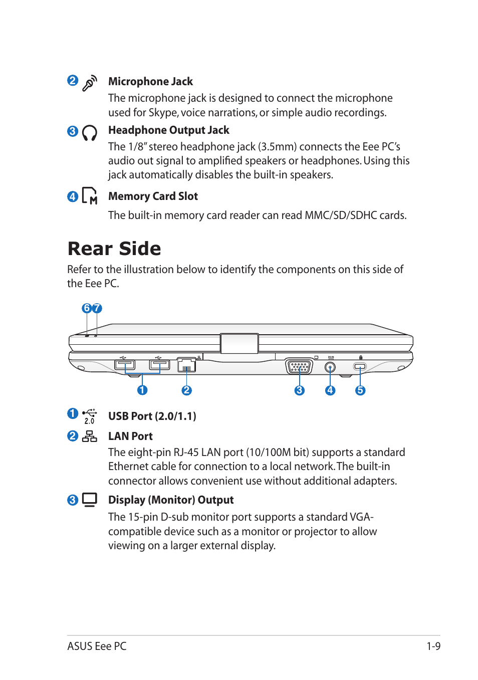 Rear side, Rear side -8 | Asus Eee PC T101MT User Manual | Page 17 / 68