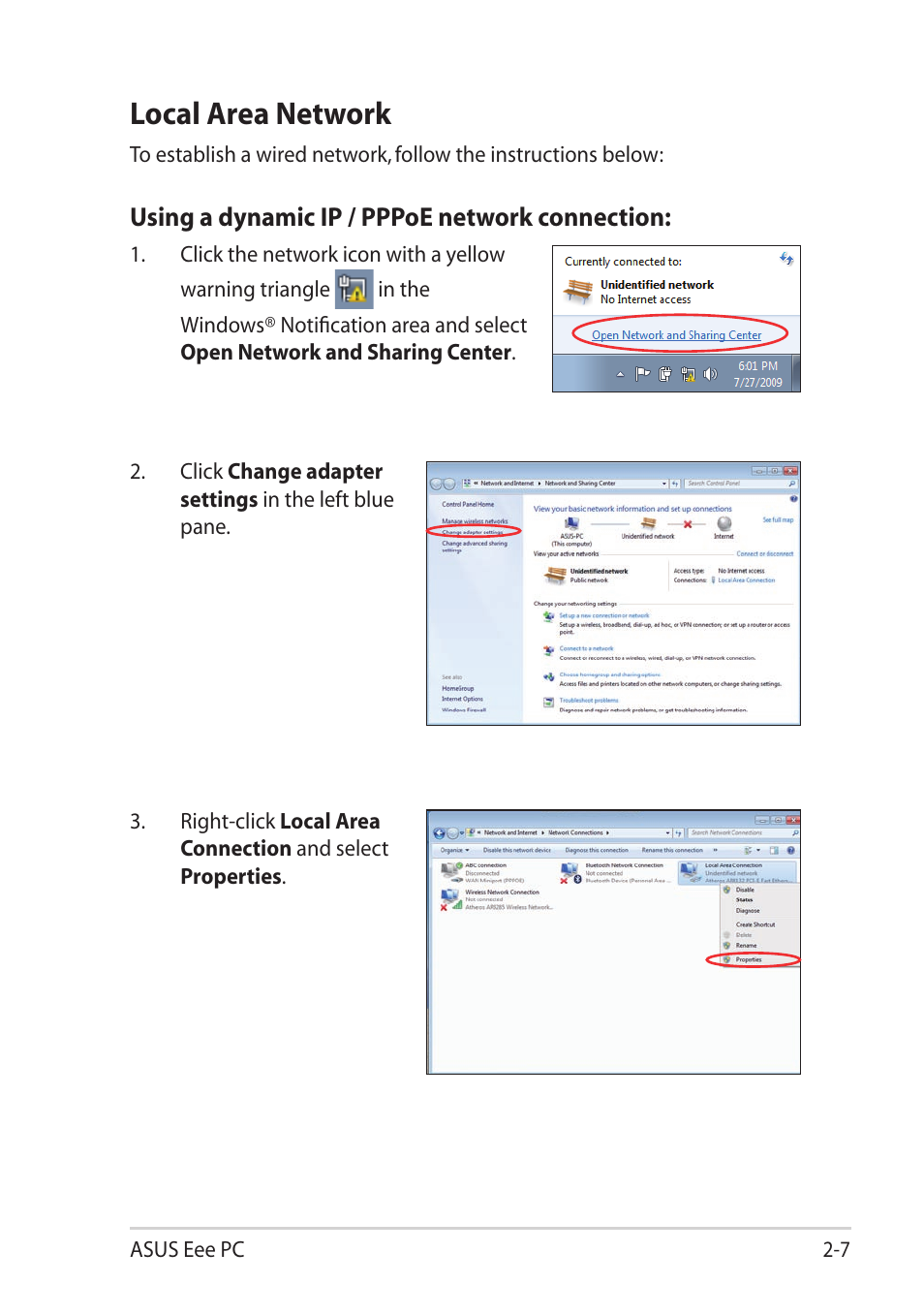 Local area network, Local area network -7 | Asus Eee PC T101MT User Manual | Page 31 / 68