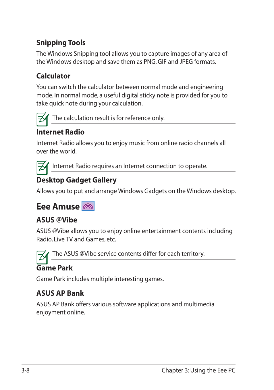 Eee amuse, Eee amuse -8 | Asus Eee PC T101MT User Manual | Page 42 / 68