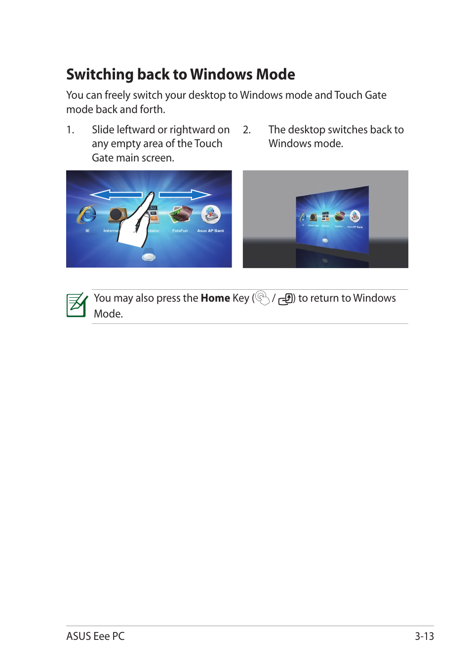 Switching back to windows mode, Switching back to windows mode -13 | Asus Eee PC T101MT User Manual | Page 47 / 68