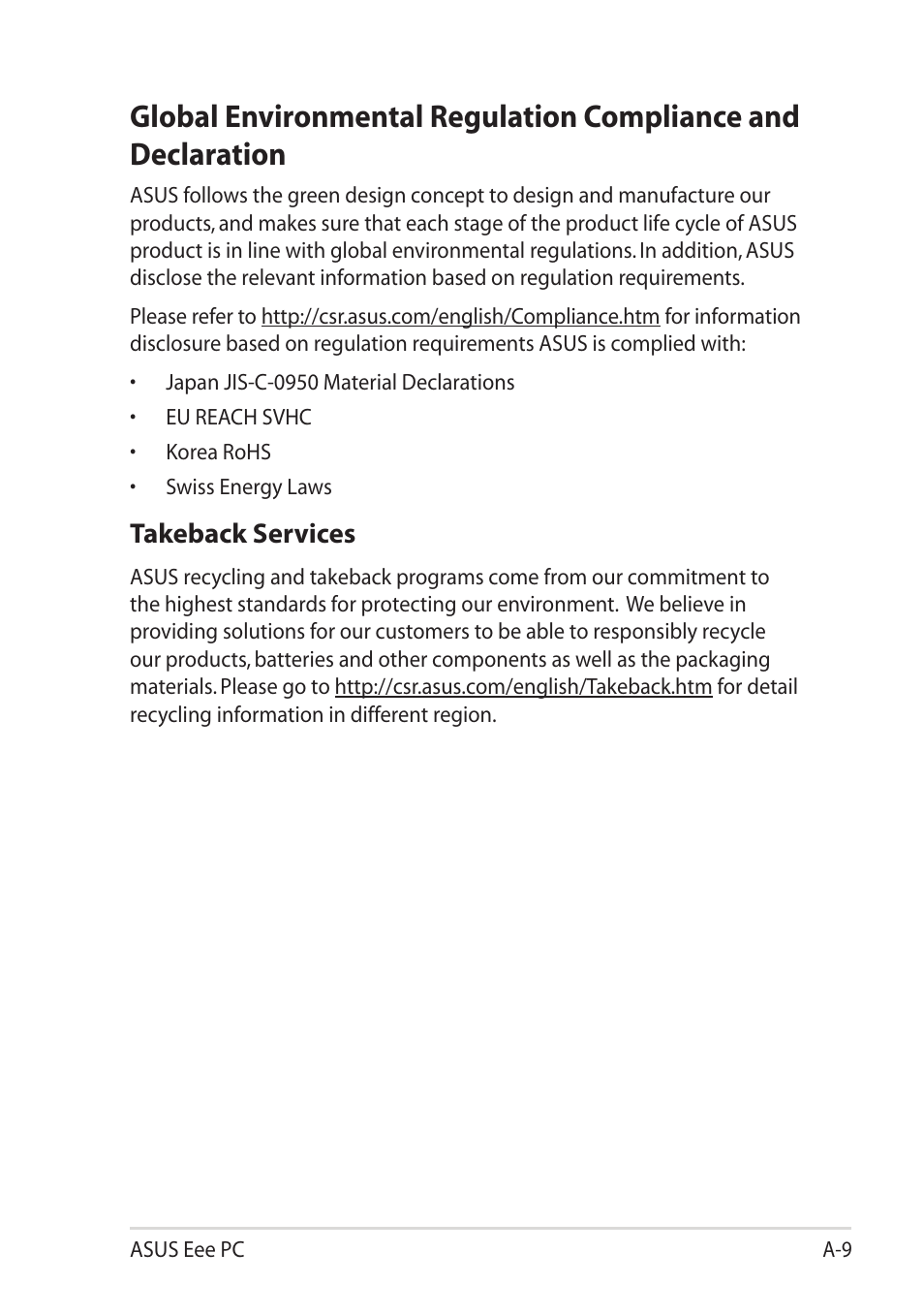 Takeback services | Asus Eee PC T101MT User Manual | Page 63 / 68