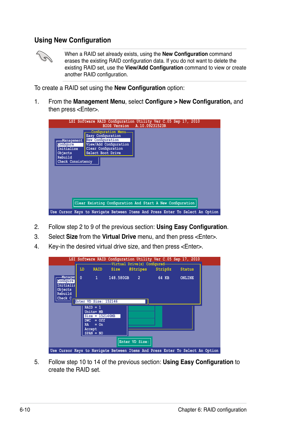 Using new configuration, 10 chapter 6: raid configuration | Asus RS700-E7/RS8 User Manual | Page 124 / 194