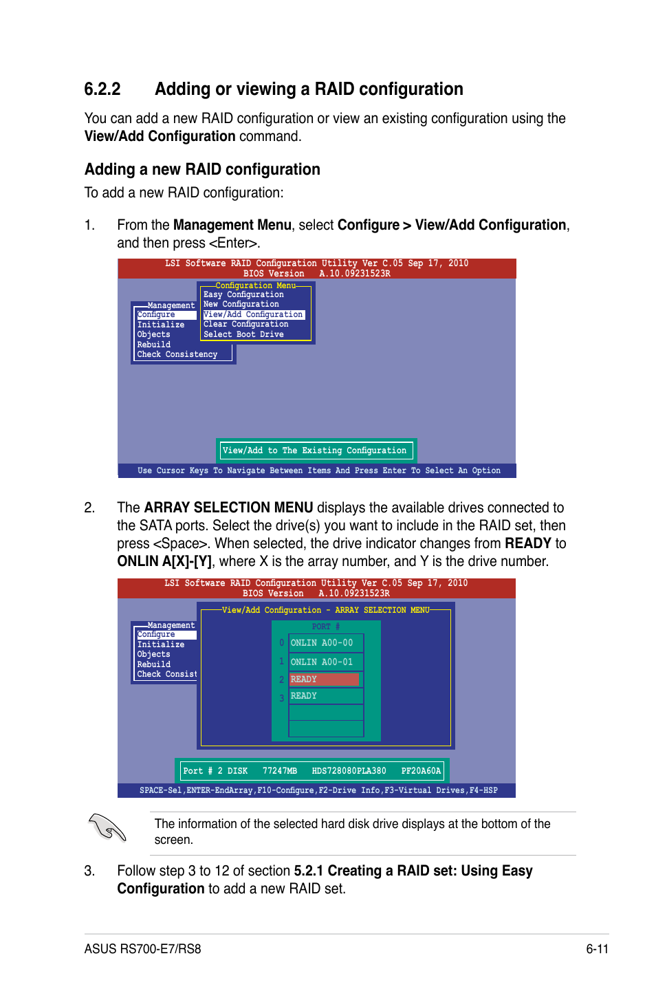 2 adding or viewing a raid configuration, Adding or viewing a raid configuration -11, Adding a new raid configuration | Asus RS700-E7/RS8 User Manual | Page 125 / 194