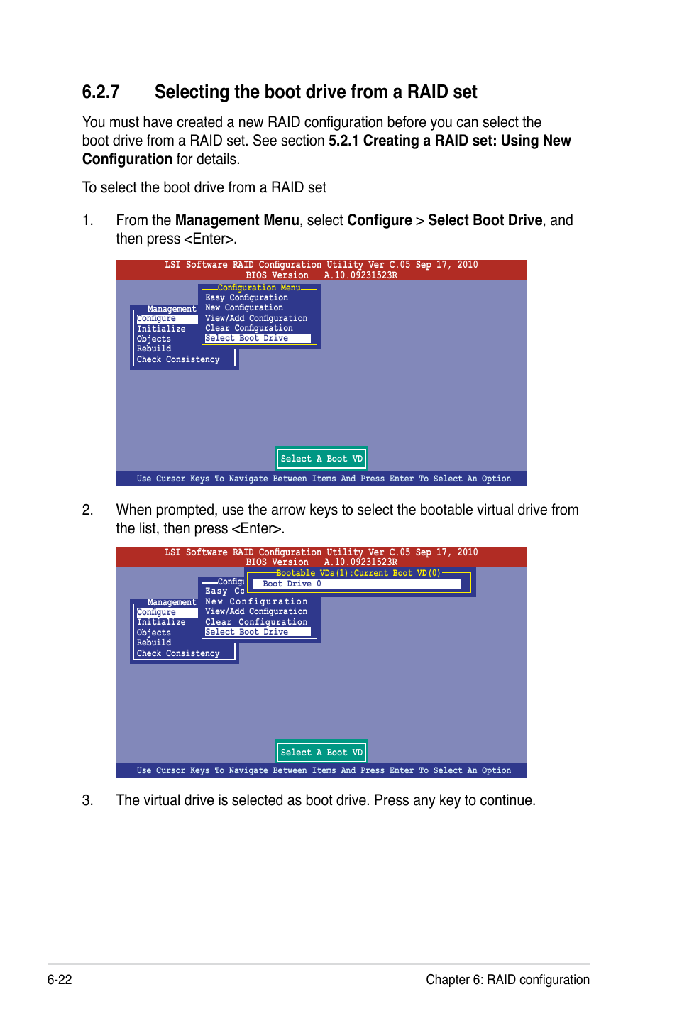 7 selecting the boot drive from a raid set, Selecting the boot drive from a raid set -22 | Asus RS700-E7/RS8 User Manual | Page 136 / 194