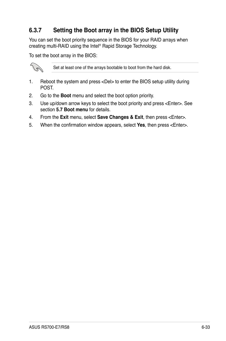 7 setting the boot array in the bios setup utility | Asus RS700-E7/RS8 User Manual | Page 147 / 194