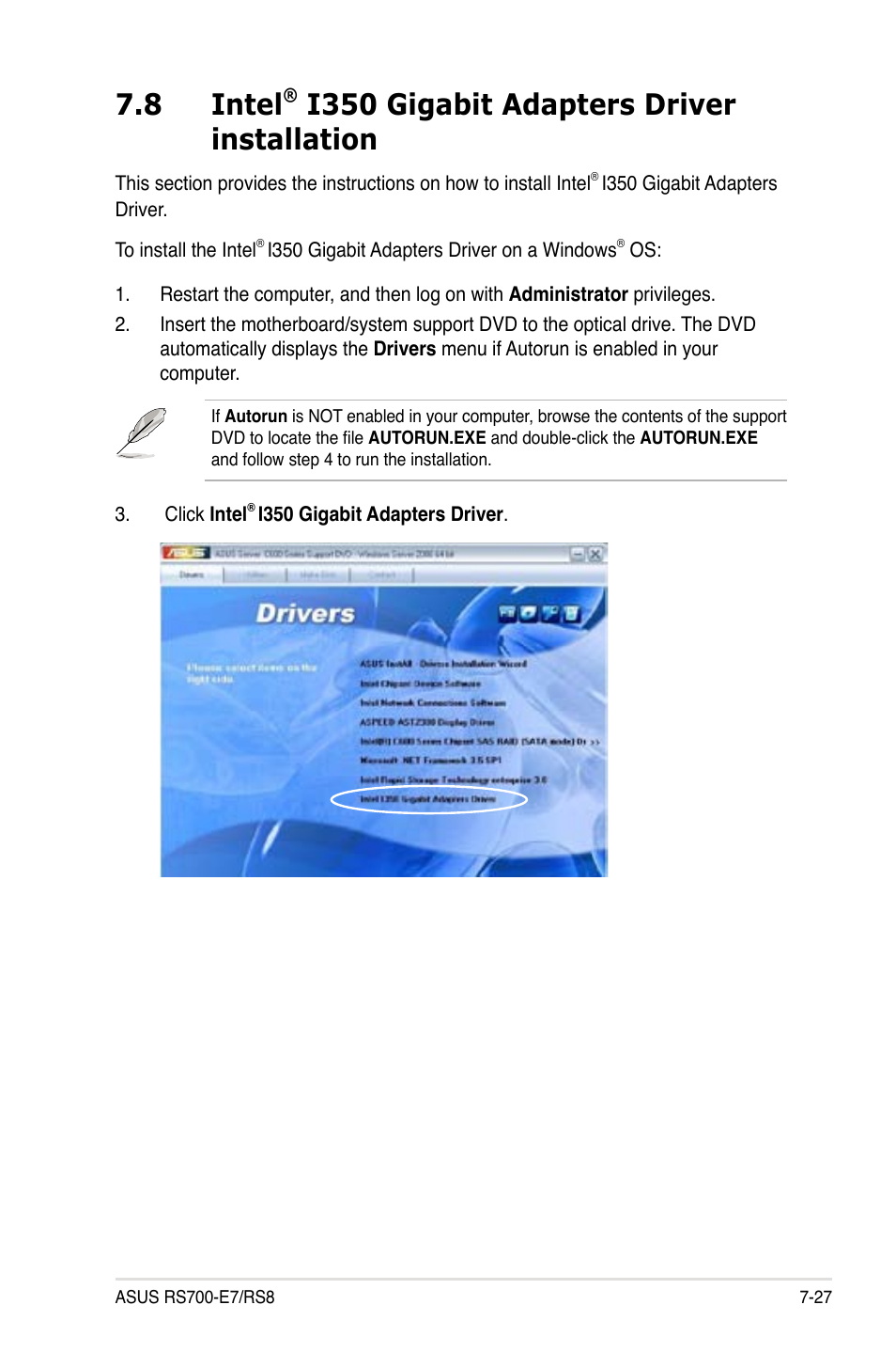 Intel, I350 gigabit adapters driver installation -27, 8 intel | I350 gigabit adapters driver installation | Asus RS700-E7/RS8 User Manual | Page 181 / 194