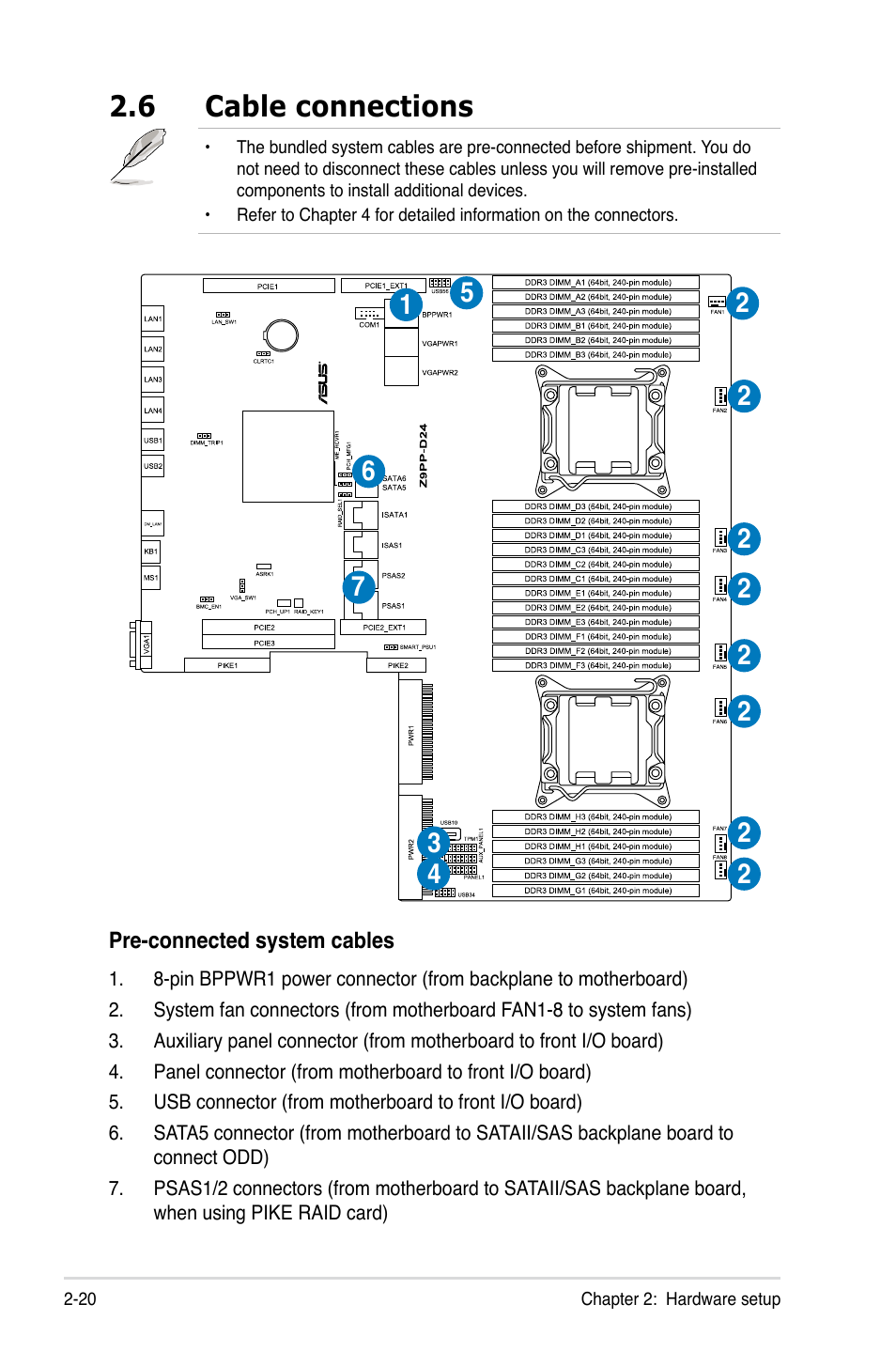 6 cable connections, Cable connections -20 | Asus RS700-E7/RS8 User Manual | Page 38 / 194