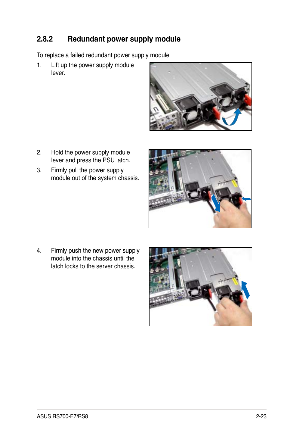 2 redundant power supply module, Redundant power supply module -23 | Asus RS700-E7/RS8 User Manual | Page 41 / 194