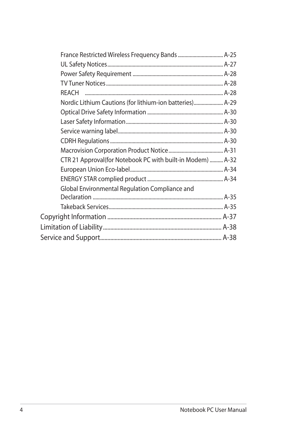 Asus U45JC User Manual | Page 4 / 114