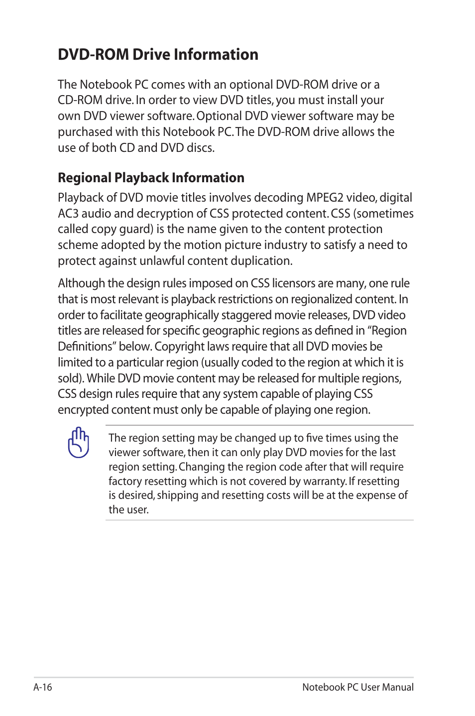 Dvd-rom drive information | Asus U45JC User Manual | Page 90 / 114