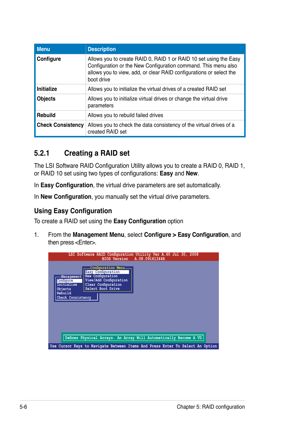 1 creating a raid set, Creating a raid set -6, Using easy configuration | Asus Z8PE-D18 User Manual | Page 106 / 166