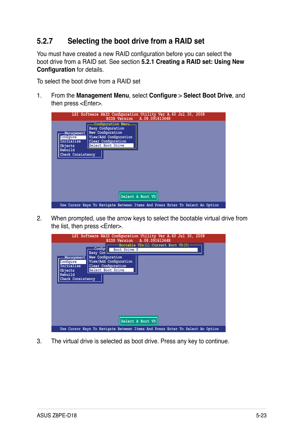 7 selecting the boot drive from a raid set, Selecting the boot drive from a raid set -23 | Asus Z8PE-D18 User Manual | Page 123 / 166
