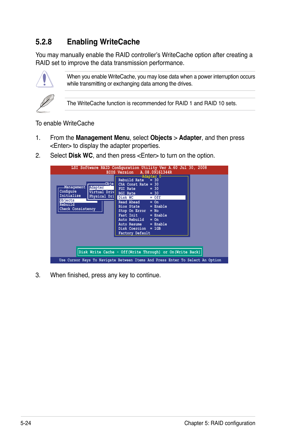 8 enabling writecache, Enabling writecache -24 | Asus Z8PE-D18 User Manual | Page 124 / 166