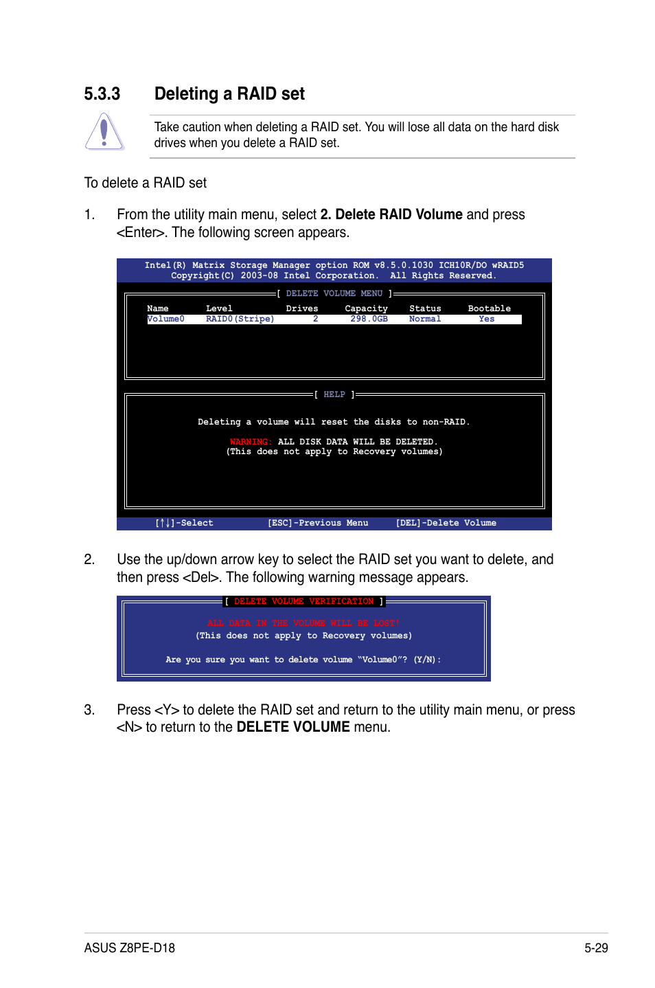 3 deleting a raid set, Deleting a raid set -29 | Asus Z8PE-D18 User Manual | Page 129 / 166