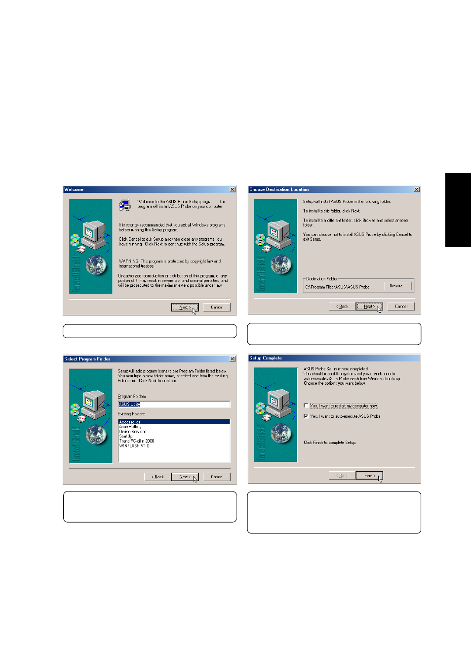 Asus pc probe (under atkacpi utility), Installing pc probe for windows me | Asus S1B User Manual | Page 27 / 110