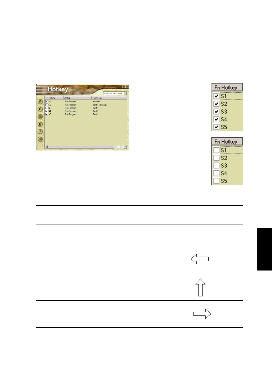 Hotkey utility (cont’), Actions descriptions examples | Asus S1B User Manual | Page 89 / 110