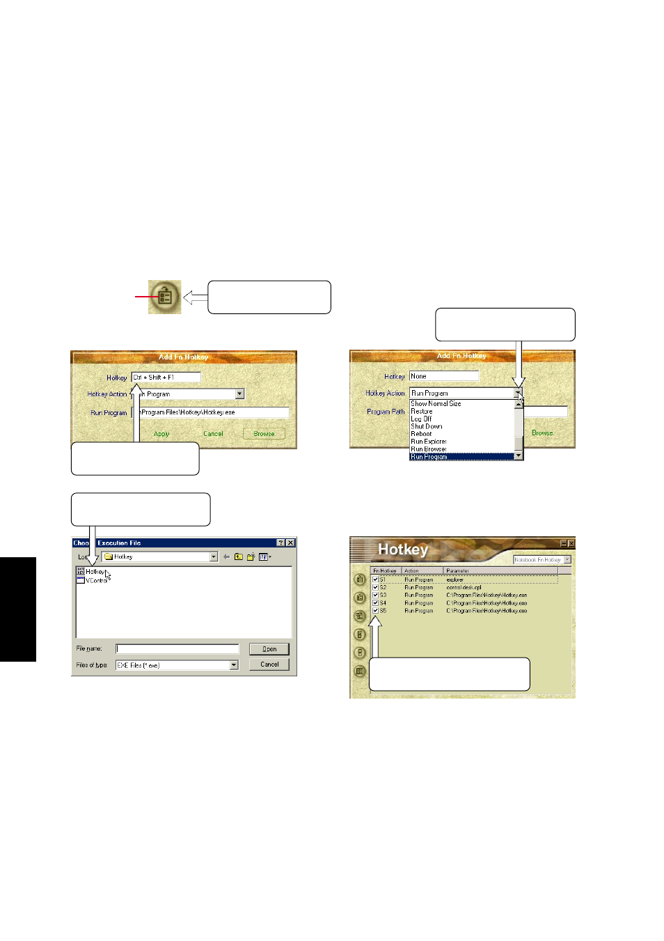 Hotkey utility (cont’), Adding a program to run | Asus S1B User Manual | Page 92 / 110