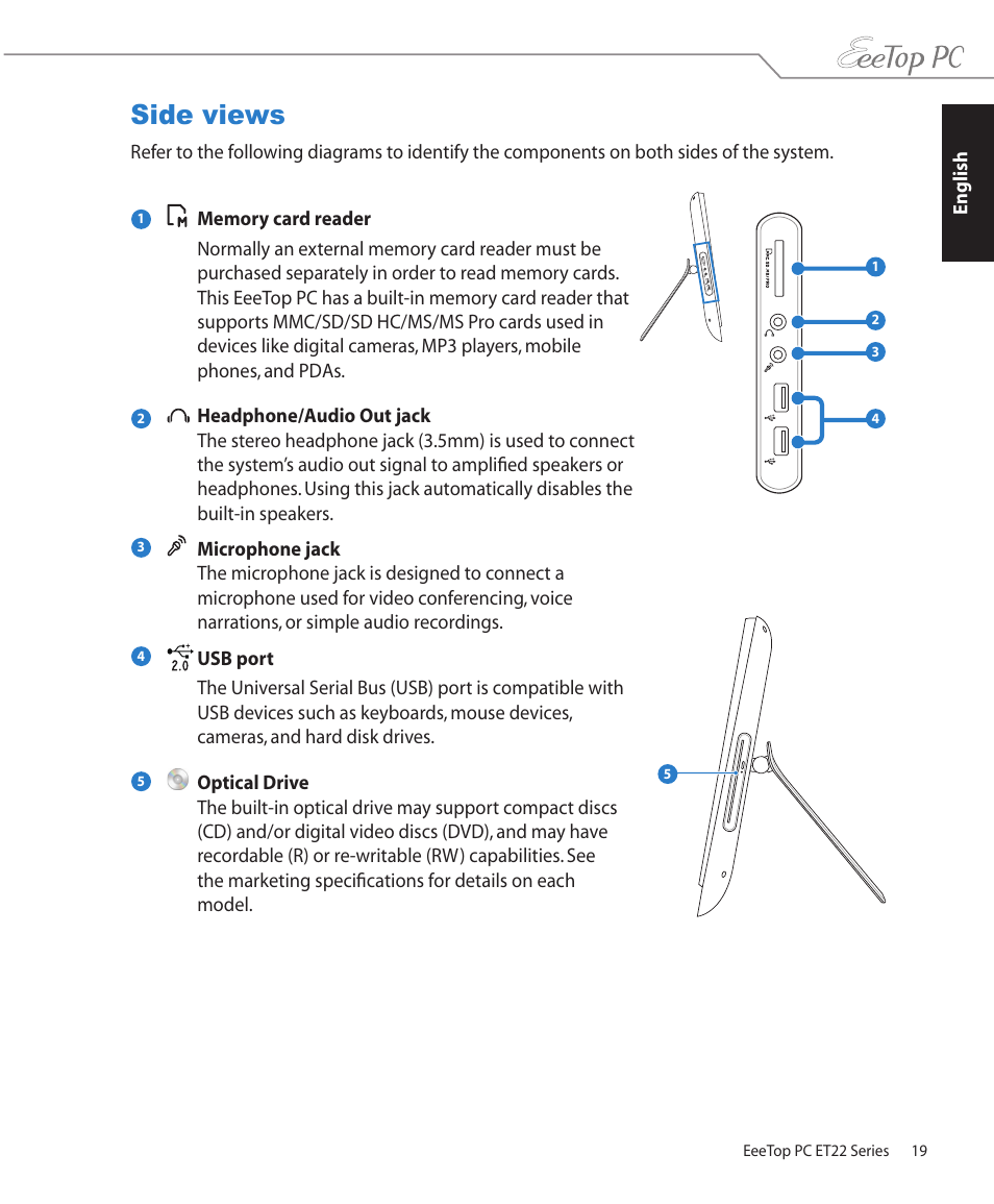 Side views | Asus ET2203T User Manual | Page 19 / 40