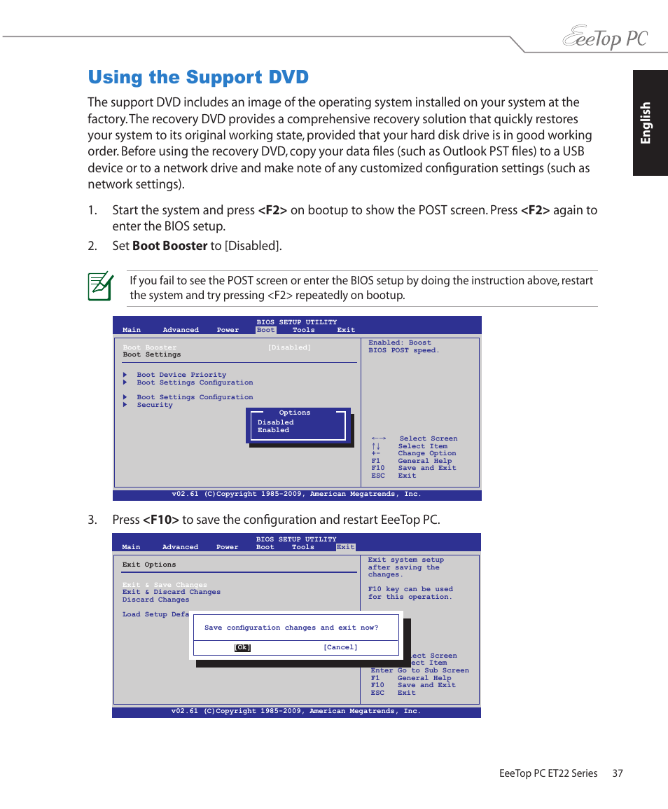 Using the support dvd, English, 37 eeetop pc et22 series | Asus ET2203T User Manual | Page 37 / 40