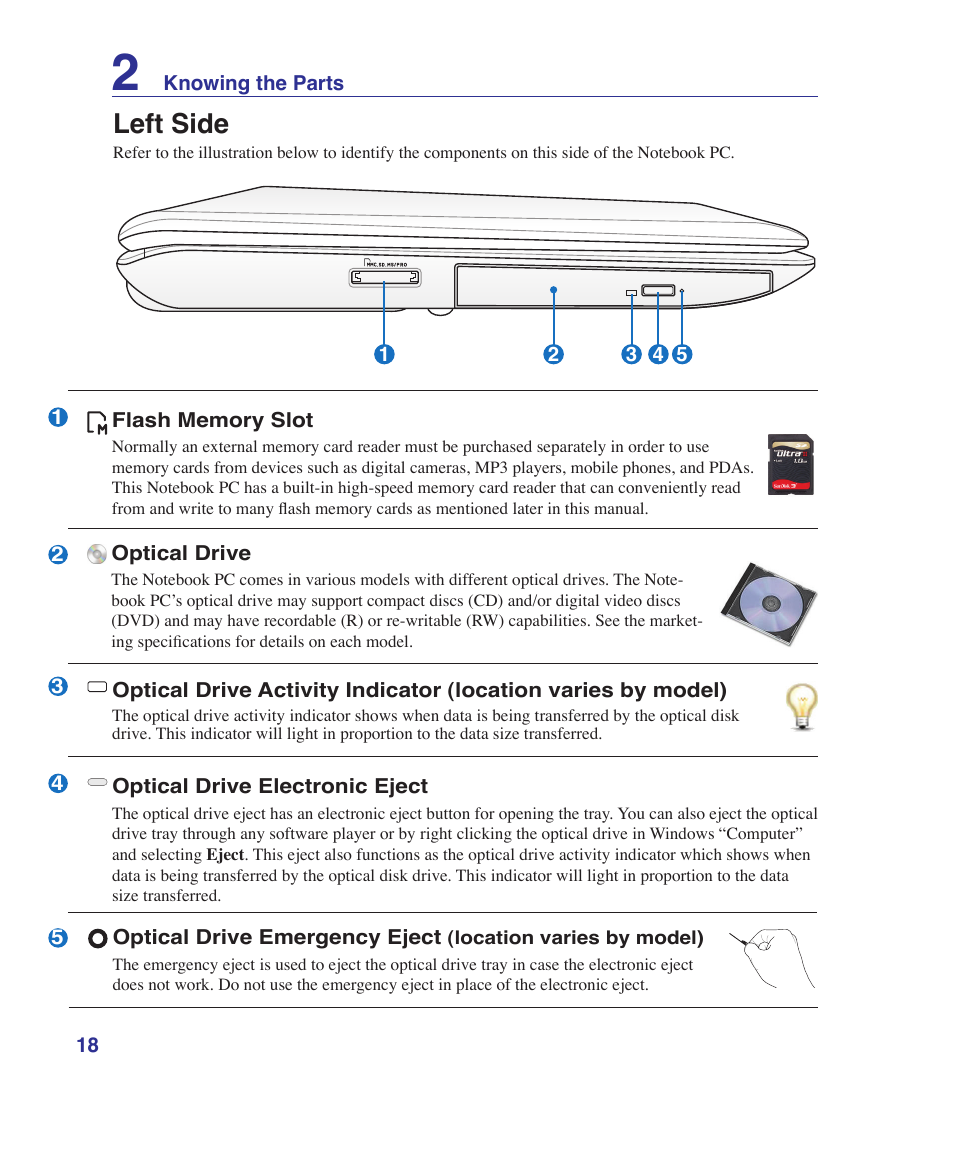 Left side | Asus N70SV User Manual | Page 18 / 87