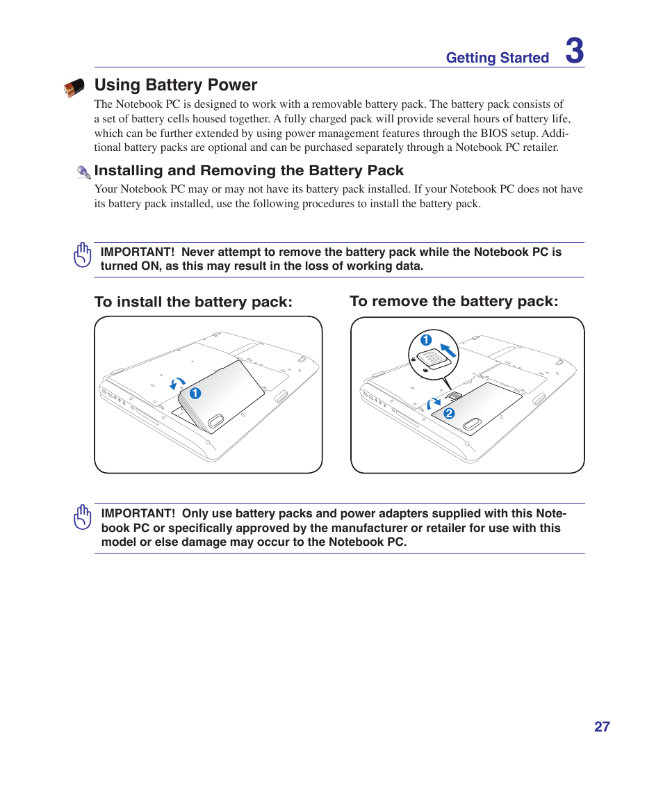 Using battery power | Asus N70SV User Manual | Page 27 / 87